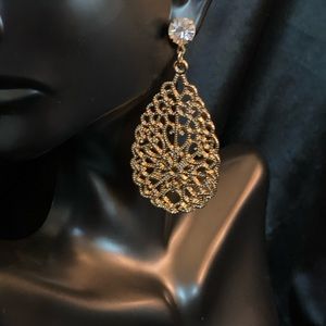 Goldstone And Rhinestone Drop Earrings